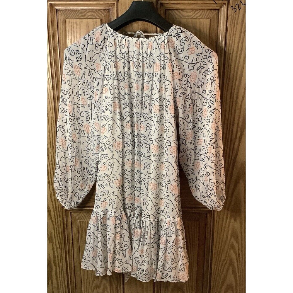 Ulla Johnson Womens Sz 4 Silk Dress Lined White Floral Printed Ruffle Open Back‎